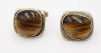 Par mansjettknapper, sterlingsølv, tigerøye, Danmark, til sammen 29,9 g, ca. 2 x 2 cm