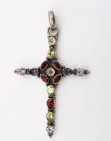 Korsanheng, sterlingsølv, ametyst, peridot, granat og citrin, ca. 9 g, 6,5 x 4,5 cm