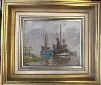 Paul Ernst WILKE (1894-1972) 1956 "Fischerboote im Hafen" Öl/Malfaser, gerahmt, MG 20,5x25 cm, RG 33x38 cm