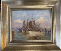 Paul Ernst WILKE (1894-1972)，1956年《港口渔船》油画/木纤维板，带框，画面20x25厘米，框31x36厘米
