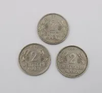 3 pezzi monete da 2 marchi tedeschi 1951