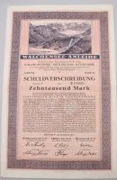 股票，Walchenseewerk A.G.、Mittlere Isar A.G.、Bayernwerk A.G.，10.000马克（帝国货币，字母E，编号159604），1923年