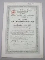 "Siemens" Elektrische Betriebe Aktiengesellschaft का 1912 का 500 फ़्रैंक (= 405 मार्क) आंशिक बांड, छिद्रित