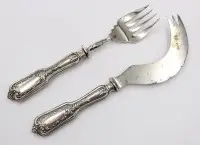 Antikt fiskebestikk, Russland, skaft i sølv -84-, alderstegn, ca. lengde 20 cm