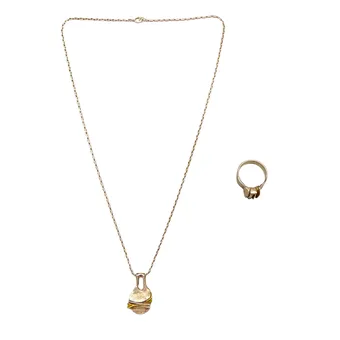 Set di gioielli in 2 pezzi, collana con ciondolo e anello, argento 925.
