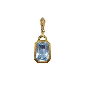 CIONDOLO, ARGENTO 835 DORATO, PIETRA AZZURRO CHIARO TAGLIO SMERALDO.