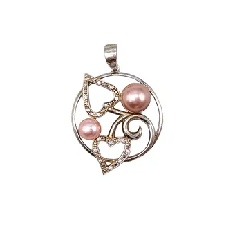 Ciondolo, argento 925, perle coltivate e zirconia.