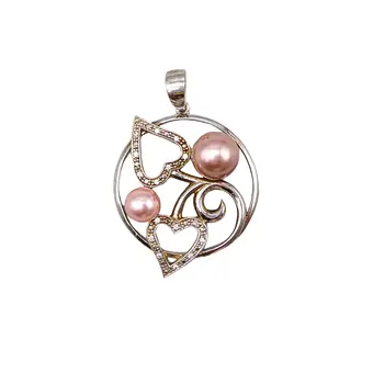 Ciondolo, argento 925, perle coltivate e zirconia.
