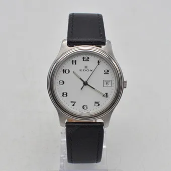 Edox, model 70076, Swiss Made, daydate, 3 ATM, rustfrit stål, daydate-visning, vintage.