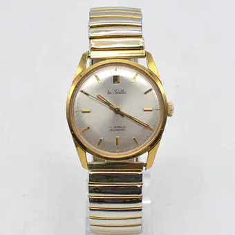 La Salle herrearmbåndsur med manuelt optræk, 17 jewels Incabloc, Swiss Made, forgyldt stålkasse, flexbånd, vintage.
