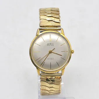 BWC Swiss, orologio da polso, automatico, 25 rubini, cassa placcata oro 20 micron, bracciale, circa 1950.