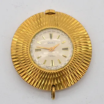 Chaika,手表,17 jewels,镀金表壳“AU5”,纹理表面,手动上链,made in USSR,约1980年。