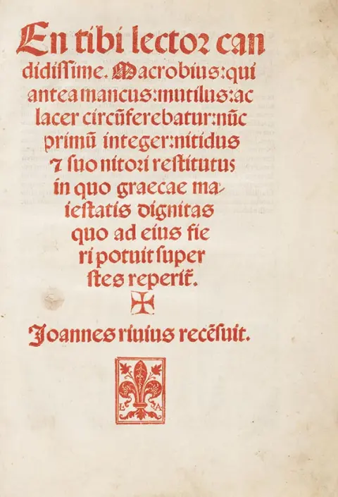 Ambrosius Theodosius Macrobius, En tibi lector candidisime, 1513