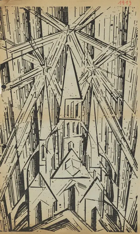 Lyonel Feininger, Programm des Staatlichen Bauhauses in Weimar. Mit Orig.-Holzschnitt Kathedrale von L. Feininger