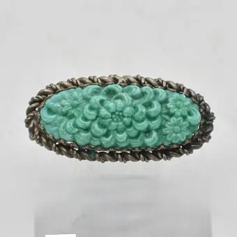 Curt Schlevogt. Art deco-broche, glas, metalfatning, Tjekkiet, omkring 1920'erne.