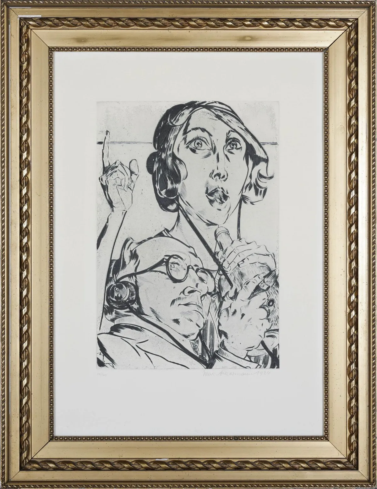 Max Ackermann，右下角手签，日期1924，柏林 1887 – 1975 Bad Liebenzell，《Radio》，干刻版画，10/200，44,5 x 30 cm