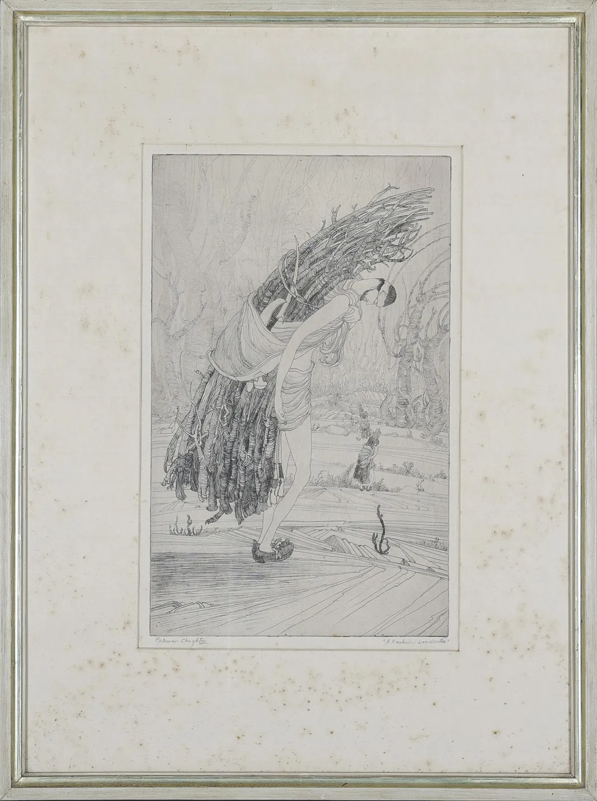 Rahman Chughktai，左下角手签，拉合尔 1897 – 1975 同地，《A Kashmiri woodcutter》，有题名，蚀刻版画，45,3 x 29 厘米，有霉斑…