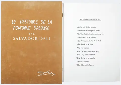 Salvador Dali, handgesigneerd, Figueres 1904 – 1989 aldaar, vier droge naald etsen met pochoir, elk XXXVIII/LXII, uit "Le Bestiaire de La Fontaine Dalinisé", 1974, uitg. Mourlot