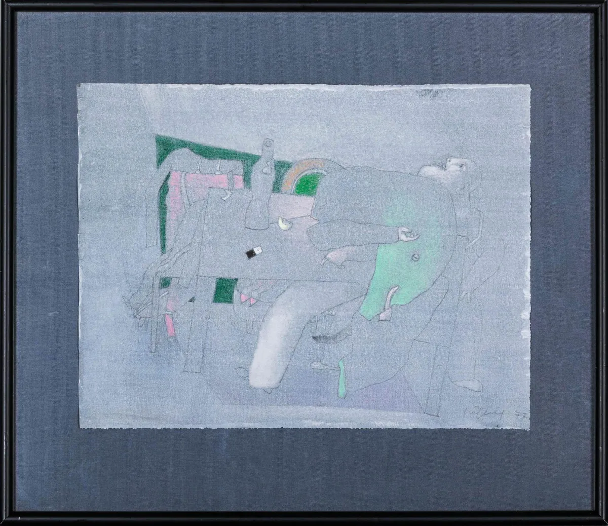 Fritz Fröhlich，签名并注明日期(19)77，林茨 1910 – 2001 同地，《Zu Tisch》，粉彩，24,5 x 33 厘米