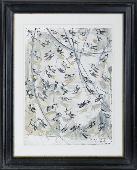 Thomas Hartmann, signé en bas à droite, daté 2008, Zetel 1950 – actif à Berlin, « Wegewiese », titré, technique mixte/papier, 40 x 30 cm – au verso étiquette : Galerie Georg Nothelfer, Berlin