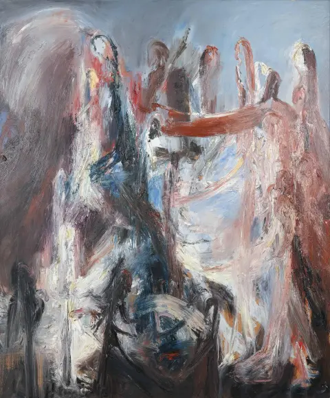 Sebastian Heiner, signé en bas à gauche, daté (19)93, Berlin 1964 – actif dans la même ville, « Aufkommendes Leuchten », titré au verso, huile sur toile, 160 x 130 cm