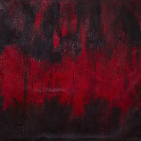 Brigid Ibell, signé au verso, Le Cap 1958 – active à Francfort-sur-le-Main, « o.T. », huile/toile de jute, 181 x 180 cm, manques de couleur, ondulé, sans cadre