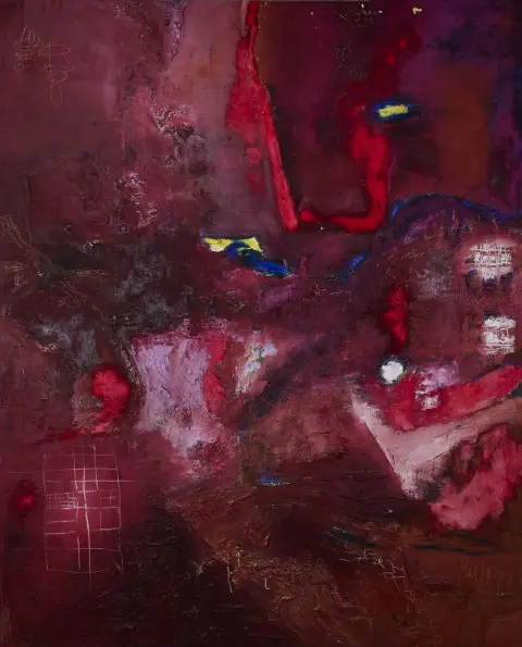 Brigid Ibell, signée et datée (19)99 en bas à droite, Le Cap 1958 – active à Francfort-sur-le-Main, « sans titre », huile et pigment/toile, 251 x 198 cm, manques de couleur