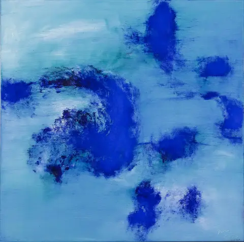 Brigid Ibell, signée et datée 2018 en bas à droite, Le Cap 1958 – active à Francfort-sur-le-Main, « sans titre », huile et pigment/toile, 80 x 80 cm