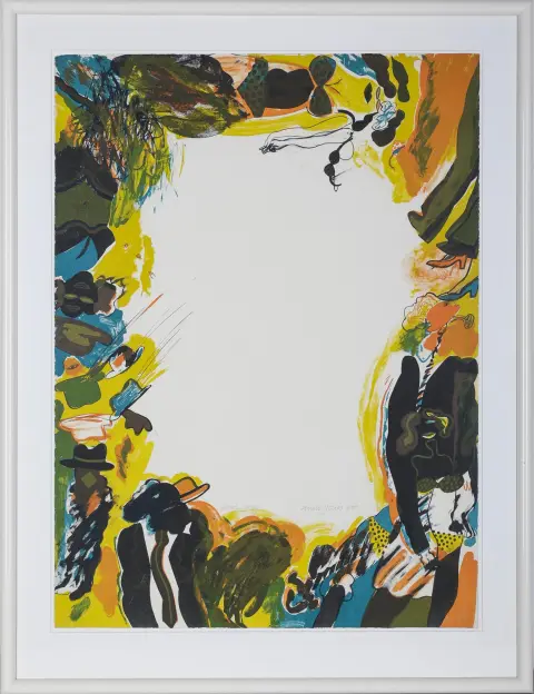 Allen Jones, handgesigneerd rechtsonder, gedateerd (19)64, Southampton 1937 – actief in Londen, 'Concerning Marriages', kleurenlithografie, epreuve d'artiste, 75 x 55,5 cm