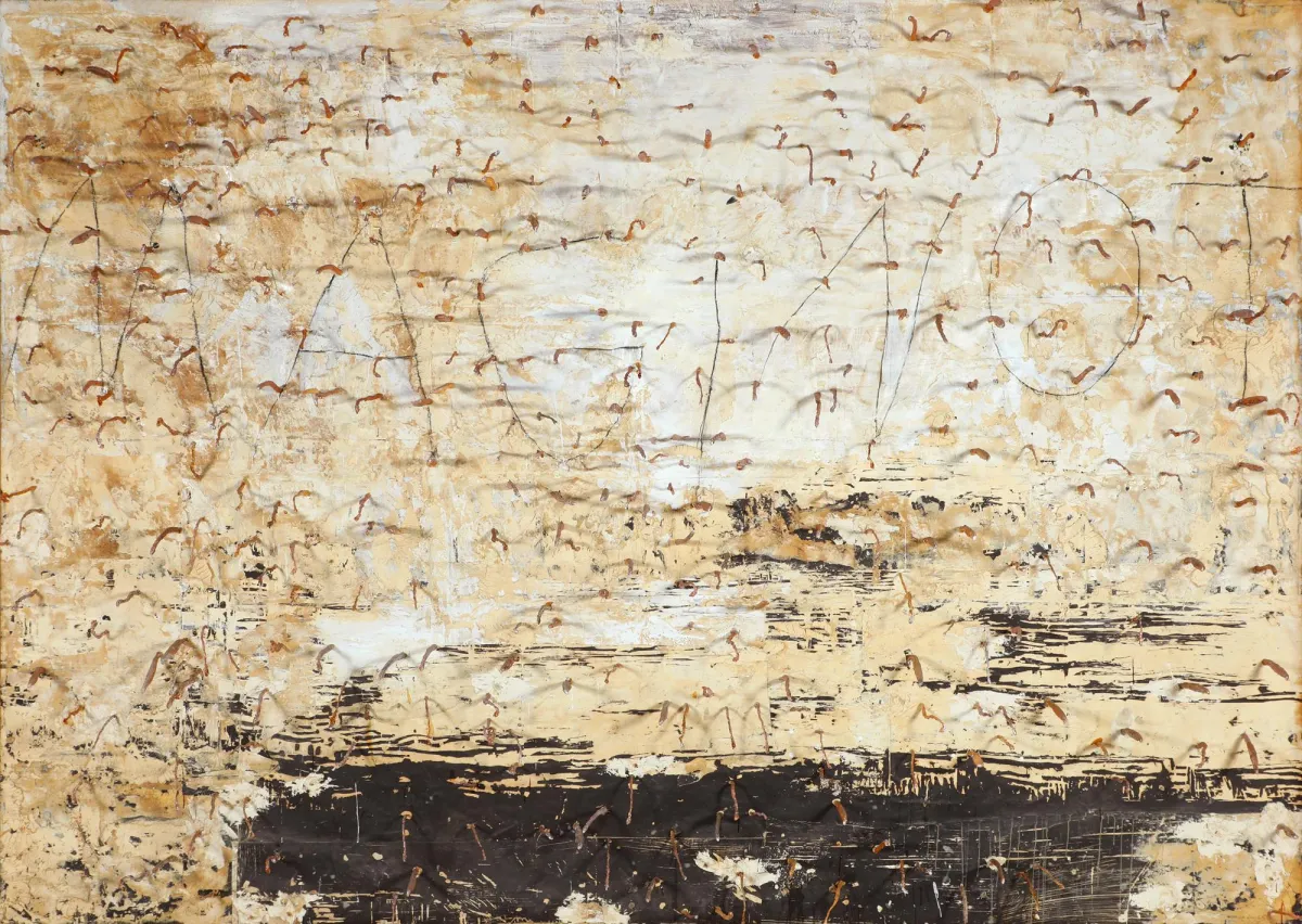 Anselm Kiefer，1996，Donaueschingen 1945 – 活跃于Barjac和巴黎等地，《Maginot》，有题名，木刻版画上的炭笔、粉笔和芦笋…