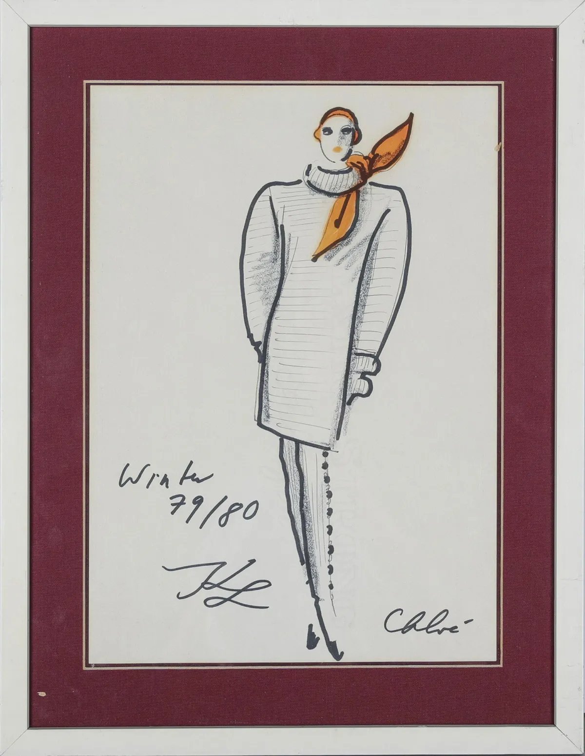 Karl Lagerfeld，左下字母组合签名，日期冬季 (19)79/80，汉堡 1933 – 2019 巴黎，《Chloé》，题名，透明膜上毡笔素描覆于…