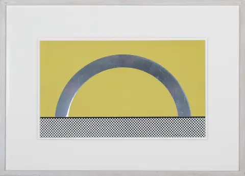 Roy Lichtenstein, verso handgesigneerd en gedateerd (19)67, New York 1923 – 1997 aldaar, "Landscape 7", kleurenzeefdruk, 8/100, 27 x 46 cm