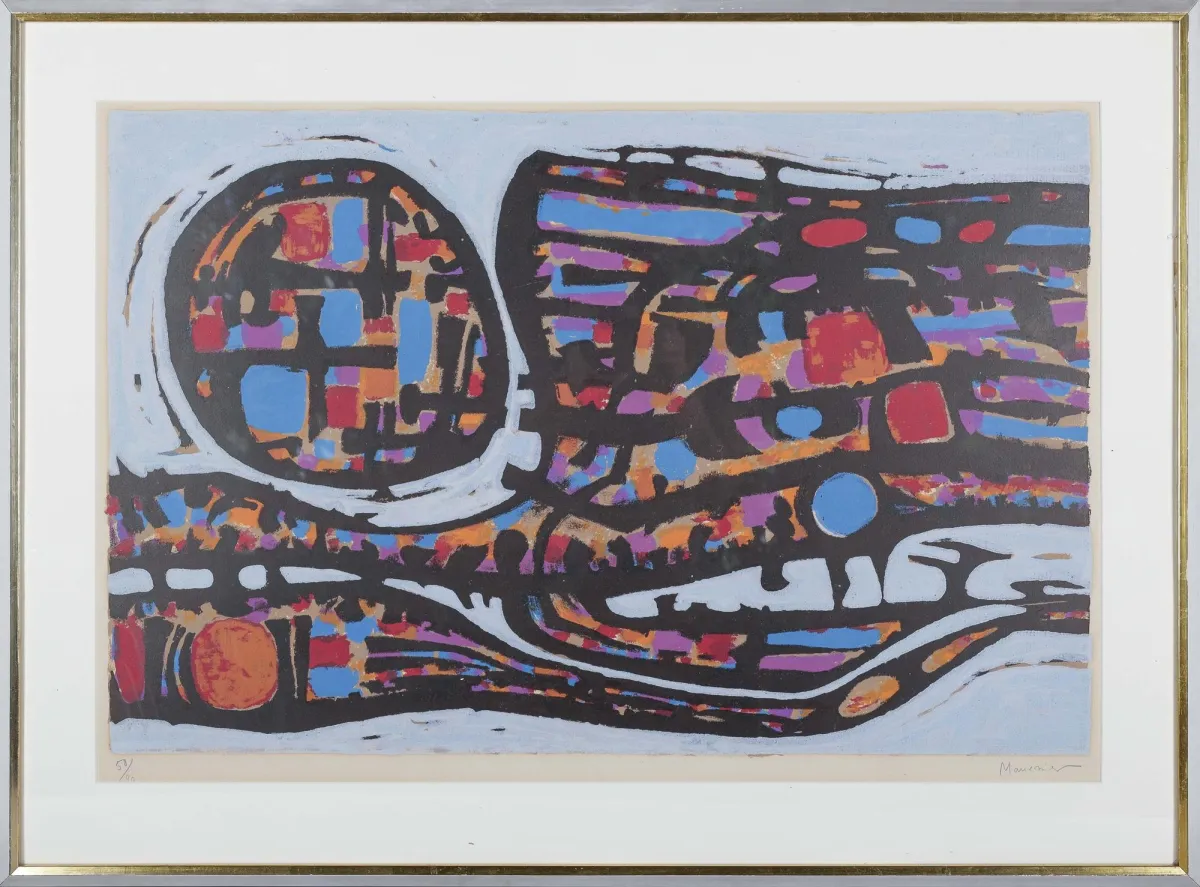 Alfred Manessier，右下角手签，Saint-Ouen 1911 – 1993 Orléans，《La Route》，彩色石版画，58/90，54 x 82.5 厘米，泛黄