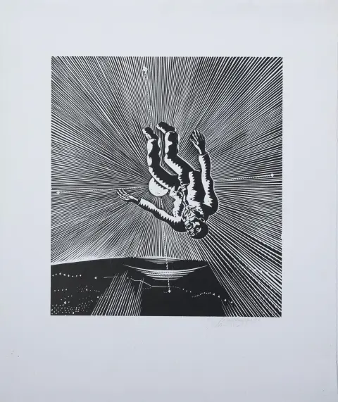 Wolfgang Mattheuer, signé à la main en bas à droite, daté (19)77, Reichenbach 1927 – 2004 Leipzig, « Hin ist er », titré, gravure sur bois, sans cadre, 49,5 x 44 cm