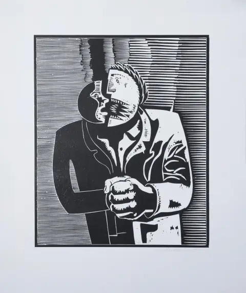 Wolfgang Mattheuer, signé à la main en bas à droite, daté (19)79, Reichenbach 1927 – 2004 Leipzig, « Zwiespalt », gravure sur bois, sans cadre, 55 x 45 cm