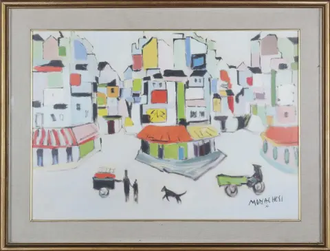 Sante Monachesi, signé en bas à droite et au verso, Macerata 1910 – 1991 Rome, « Carrefour », huile/toile, 52 x 70 cm