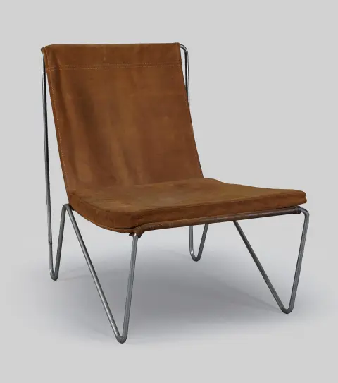 Verner Panton, tuoli ”Bachelor Chair”, etikettinumero 6303, valmistus Fritz Hansen, kromattu teräsputki, konjakinvärinen mokkanahka, H = 74 cm