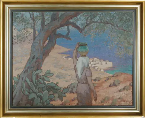 Marcel Dominique Poggiolo, signé en bas à droite, Marseille 1882 – 1969 ibidem, « Côte méditerranéenne », huile sur toile, 72 x 92 cm