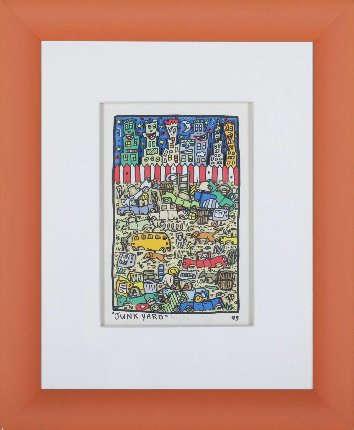 James Rizzi，中部手签，日期 (19)95，New York City 1950 – 2011 同地，《Junk Yard》，有题名，3D 彩色丝网版画，177/35，25 x 16,5…