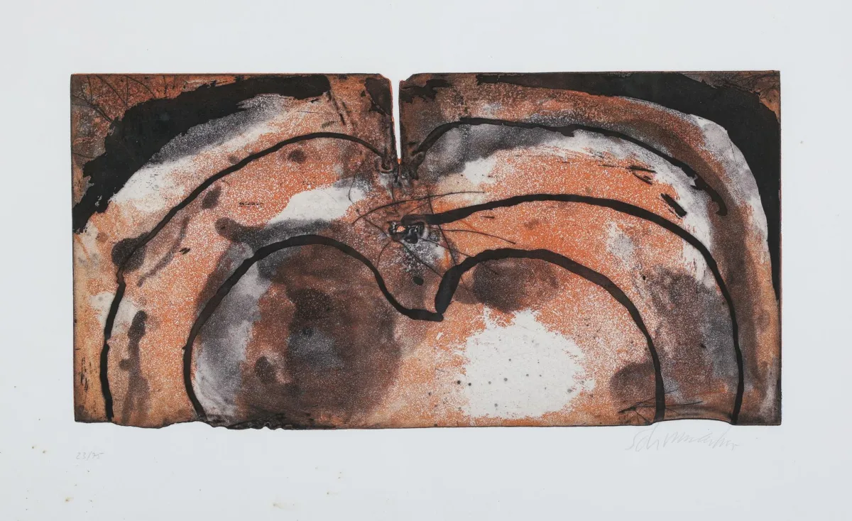 Emil Schumacher，右下签名，哈根 1912 – 1999 圣何塞，「无题」，1970 年，彩色飞尘蚀刻版画，23/75，24.8 x 49.2 厘米，有霉斑…