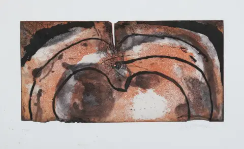 Emil Schumacher, met de hand gesigneerd rechtsonder, Hagen 1912 – 1999 San José, „o.T.”, 1970, kleurenaquatint, 23/75, 24,8 x 49,2 cm, roestvlekken…