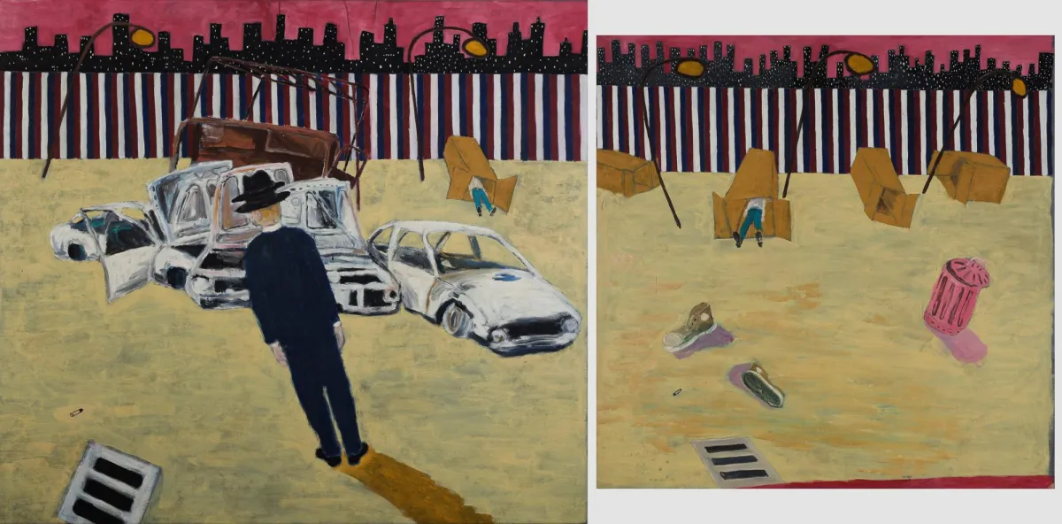 Jörg Söchting，背面均有签名和日期 1995，1959 年生于普福尔茨海姆——活跃于柏林，《Man with two hats, carwrecks》和《Man in cardbox》……