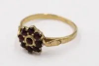925 sølvring med granat, forgylt, 3 g, str. 62