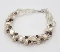 Armbånd, 925 sølv, SW-perler og ametyst, 10,9 g, lengde 20 cm
