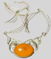 Sølvkjede 925 med stor gul rav-cabochon, 14,56 g