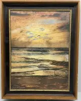 Asmus Remmer (1909-1959)《海景，叙尔特岛》，1981年，油画/板，带框，框47.5x37.5厘米，背面有生平简介并签名、注明日期