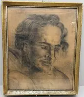 古典大师素描，男子肖像，带框/玻璃，框尺寸 41x34 厘米