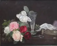 匿名静物画，布面油画，19世纪，哥本哈根装框，RG 33x40 cm，多处小面积颜料剥落、划痕
