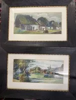 2幅签名难以辨认的水彩画,日期1914年,装框/玻璃,每幅RG 32x48 cm,乡村场景