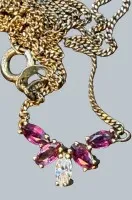 Collana in argento 835, placcata in oro, ametiste e pietra trasparente, lunghezza ca. 42 cm, 2,67 g